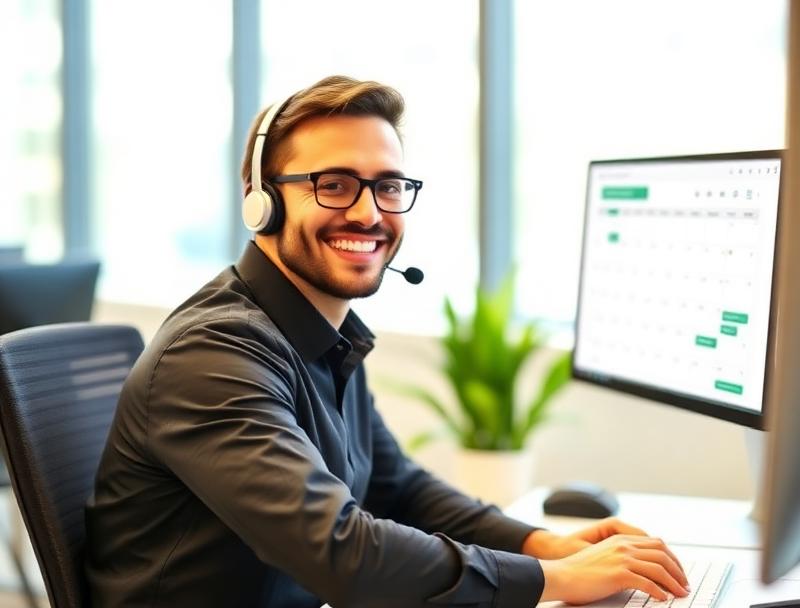Call center representative with headset